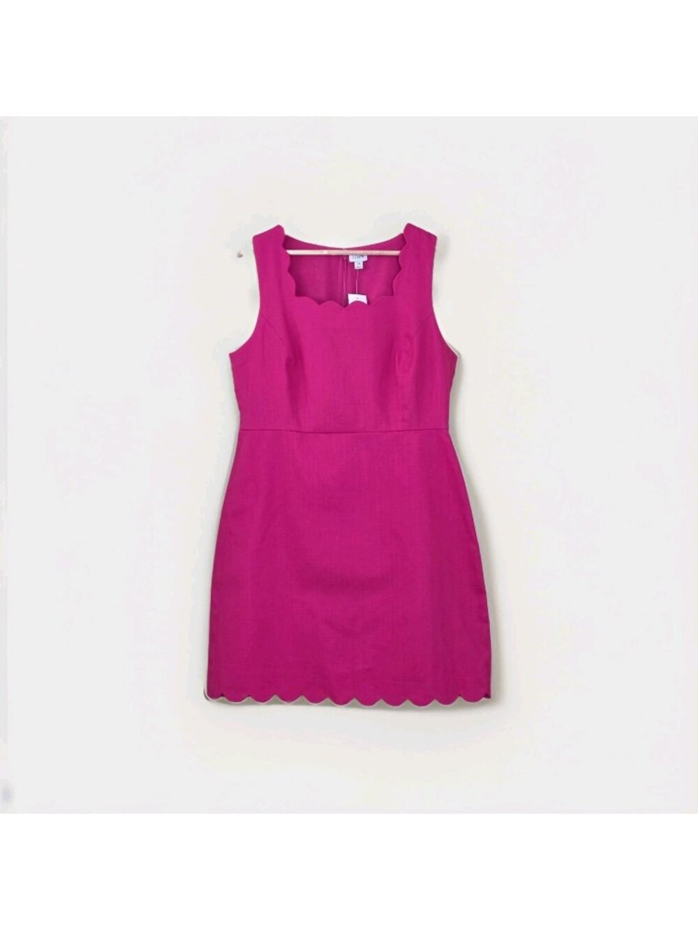 NWT J.Crew Shift Midi Dress 14 Hot Pink Scalloped Cotton Lined Sleeveless AK926